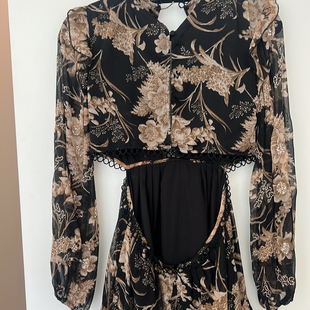 ASOS Black and Tan Floral Long Sleeve Dress - Picture 6 of 9